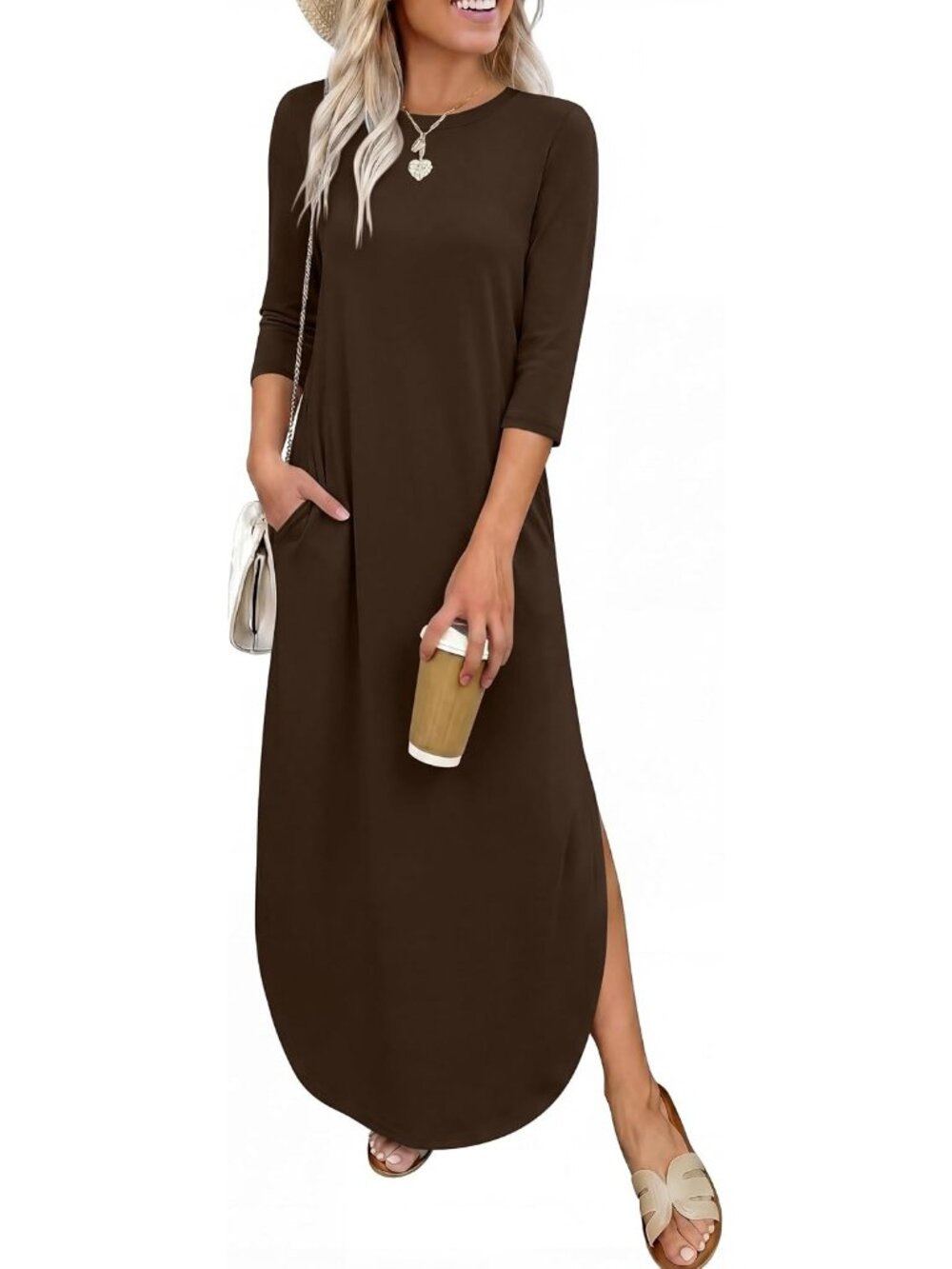Women's Air Layer 3/4 Sleeve Maxi Dress with Pockets - Casual, Breathable & Vers